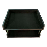 Classic Black Leather Letter Tray, Side Load, Stacking Set, Gold